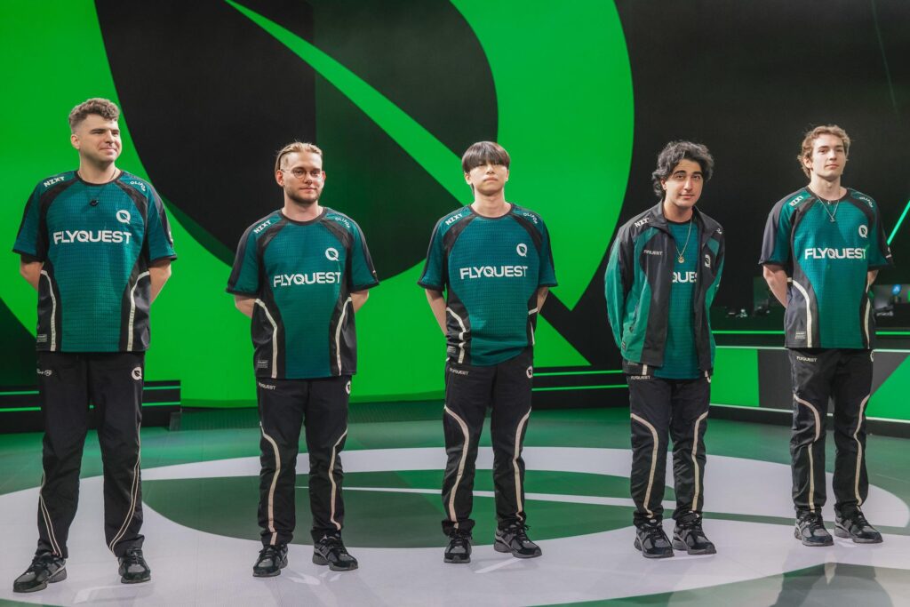 FlyQuest on stage at the LTA North Split 2 (Photo via Colin Young-Wolff | Riot Games)