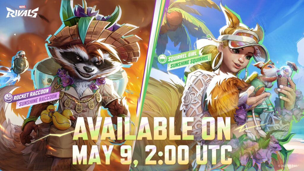 Marvel Rivals' Rocket Raccoon and Squirrel Girl Sunshine skins (Image via NetEase Games)