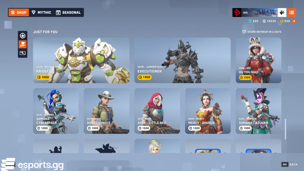 Overwatch 2 "Just For You" shop rotation (Screenshot via esports.gg)
