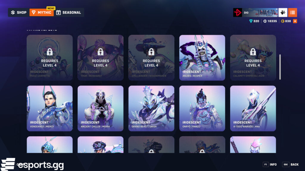 Overwatch 2 Iridescent skins (Screenshot via esports.gg)