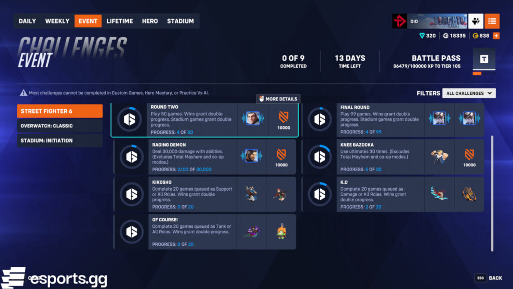 Overwatch 2 Street Fighter 6 rewards (Screenshot via esports.gg)