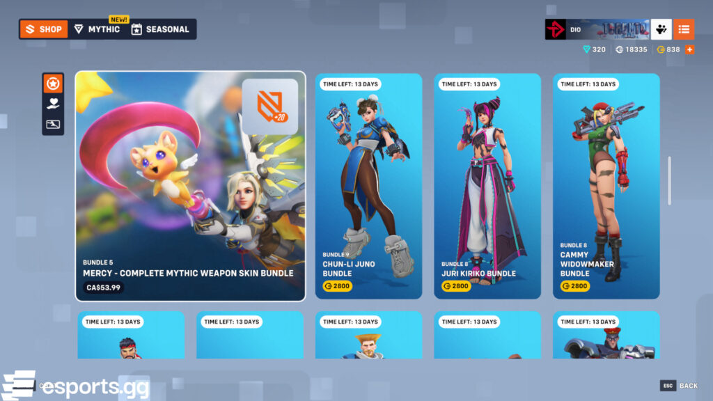 Overwatch 2 Street Fighter 6 skins (Screenshot via esports.gg)