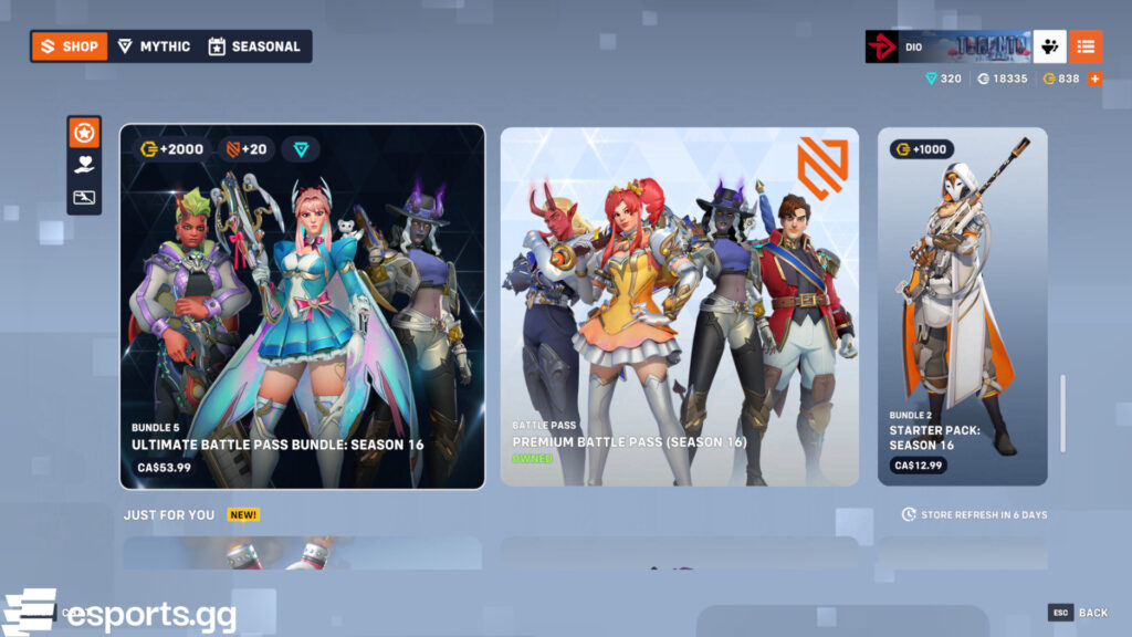 Overwatch 2 shop rotation (Screenshot via esports.gg)
