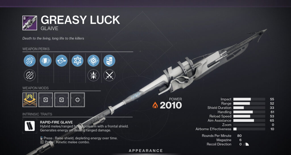 A Solar glaive ideal for PvE. (Screenshot by esports.gg)