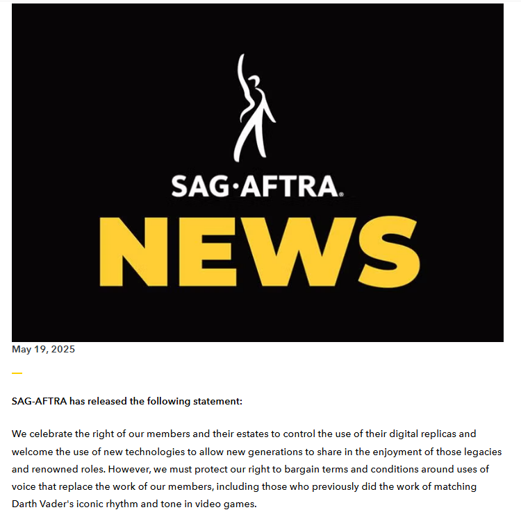 The union collection isn't impressed with Epic Games' approach to developing the character. (Image via SAG-AFTRA)