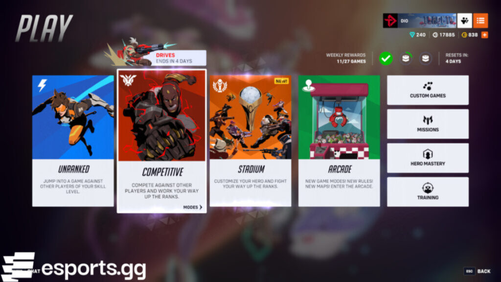 Overwatch 2's ranked mode (Screenshot via esports.gg)