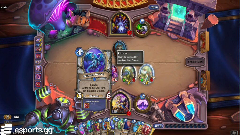 Our Dragon Priest deck included the useful Selenic Drake minion (Screenshot via esports.gg)