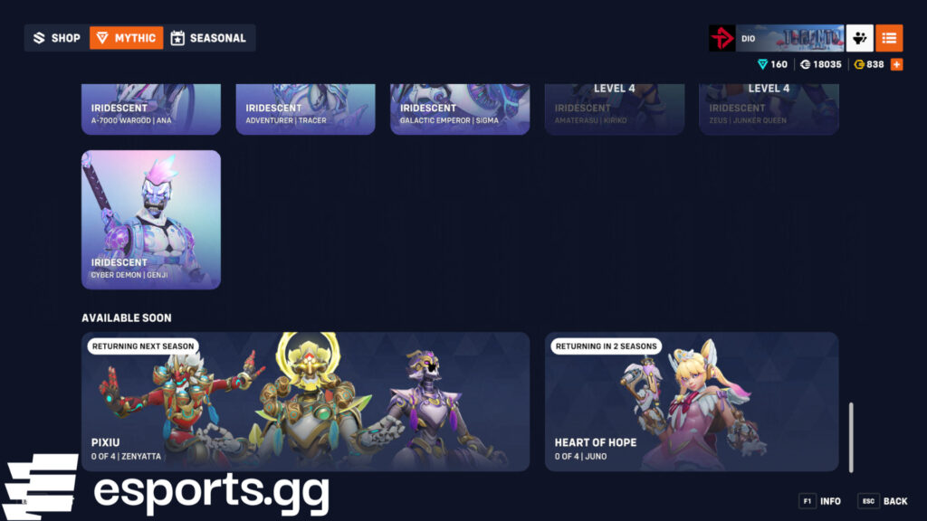 You must wait to access past mythic hero skins (Screenshot via esports.gg)