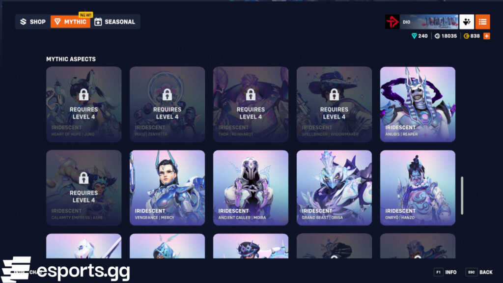 Overwatch 2 Iridescent skins (Screenshot via esports.gg)