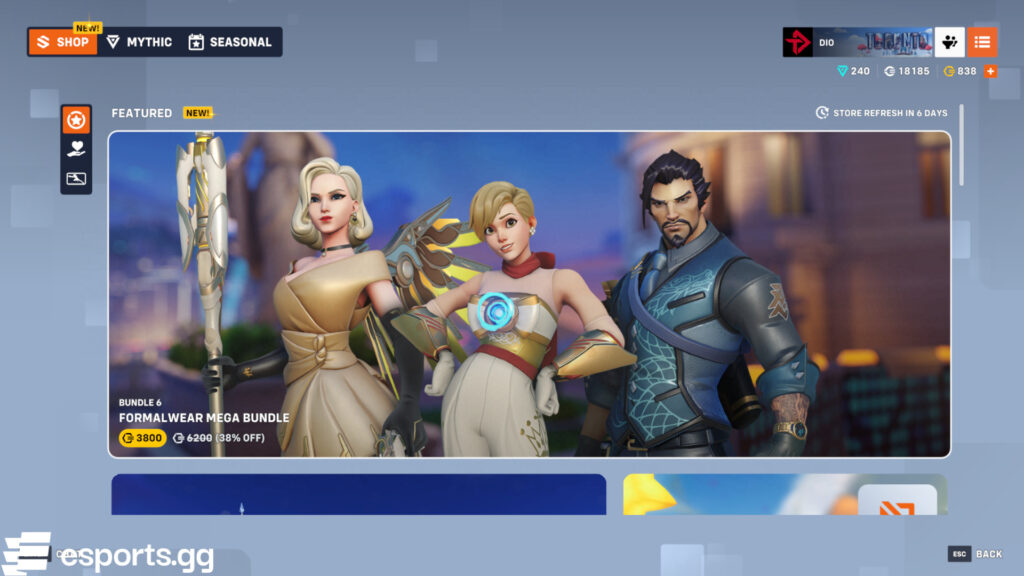 Overwatch 2 shop rotation (Screenshot via esports.gg)