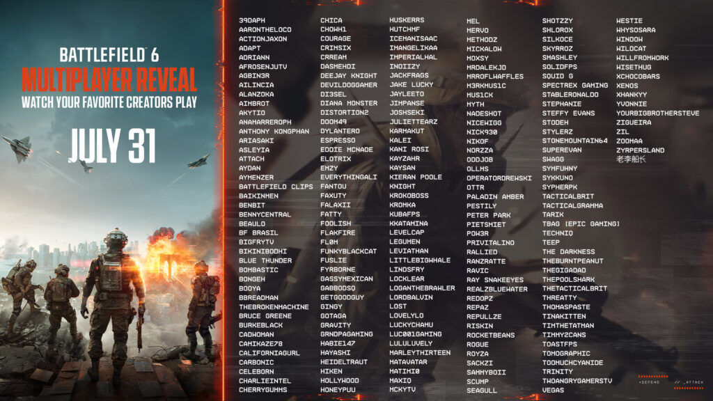 Battlefield 6 Creator Event List (Image via <a href="https://x.com/Battlefield/status/1950591351160230133/photo/1" target="_blank" rel="noreferrer noopener">Battlefield</a>)