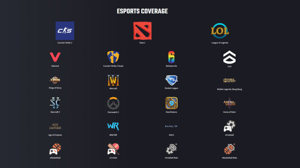 Screenshot of the games covered by Oddin.gg (Image via Oddin.gg)