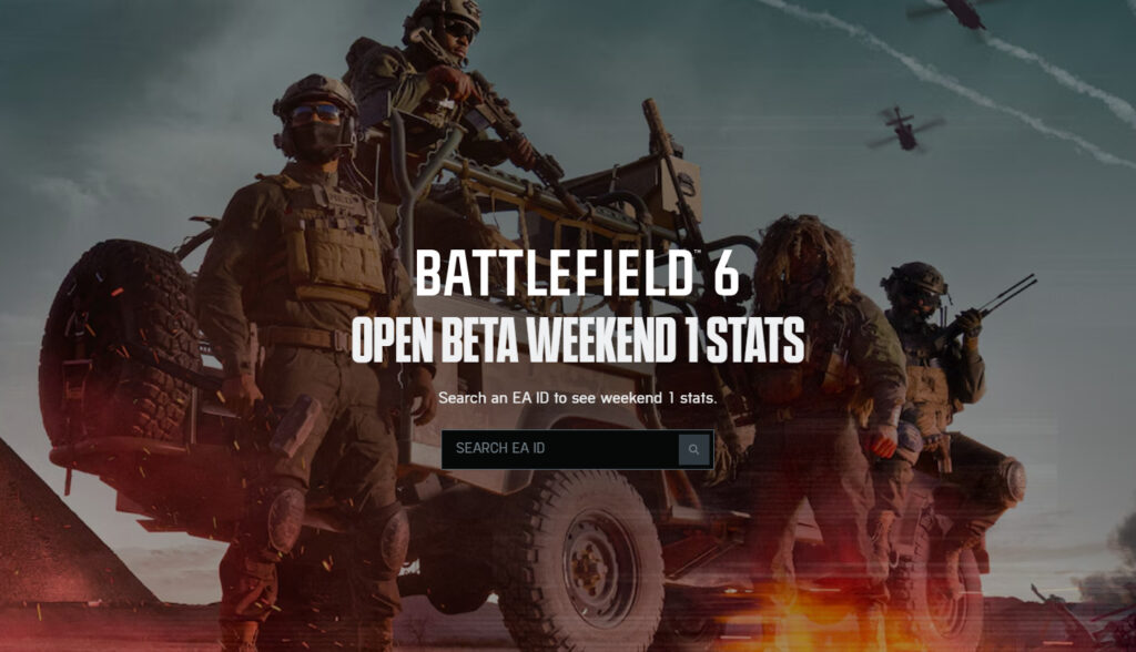 BF6 open beta stats page (Image via <a href="https://www.ea.com/games/battlefield/battlefield-6/player-stats" target="_blank" rel="noreferrer noopener">EA</a>)