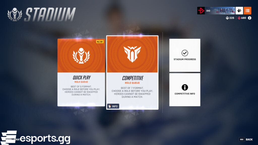 How to access the ranked Stadium game mode in Overwatch 2 (Screenshot via esports.gg)