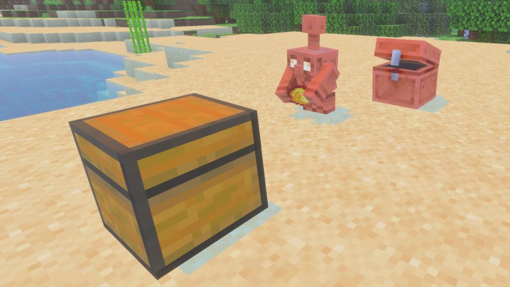 The Copper Golem will transfer items from the copper chest to regular chests (Screenshot via esports.gg)