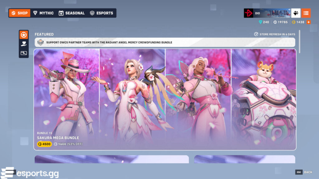 Overwatch 2 shop rotation (Screenshot via esports.gg)