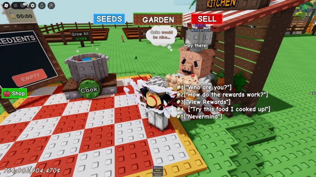 Chris P. in Grow a Garden's Cooking Event (Screenshot via esports.gg)