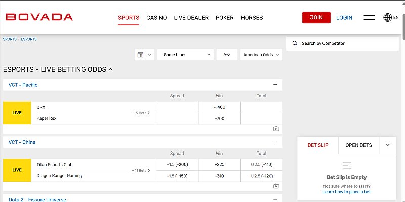 Bovada Sports US - eSports