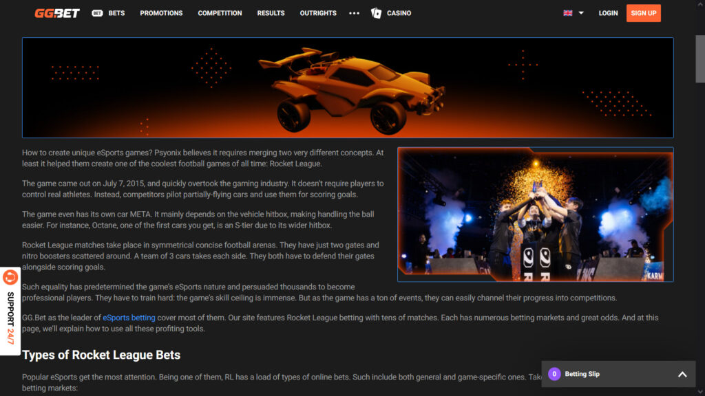GGBET Rocket League betting (screenshot by esports.gg)