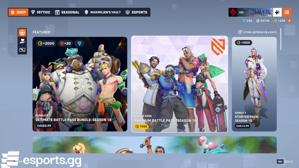 Overwatch 2 shop rotation (Screenshot via esports.gg)