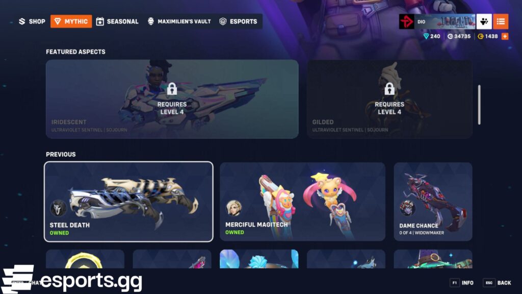 Overwatch 2 mythic weapon skins (Screenshot via esports.gg)