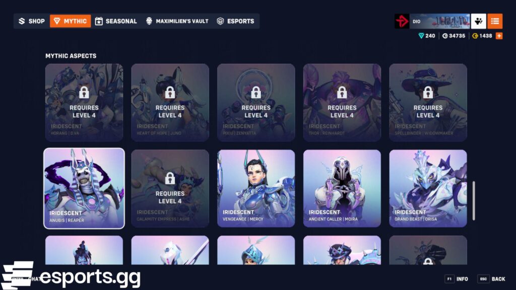 Overwatch 2 Iridescent skins (Screenshot via esports.gg)