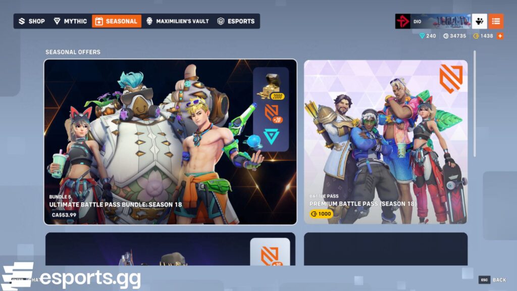 Seasonal shop rotation (Screenshot via esports.gg)