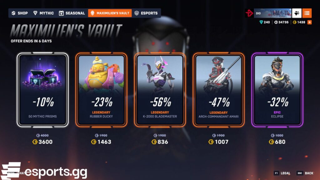 Maximilien’s Vault shop in Overwatch 2 (Screenshot via esports.gg)