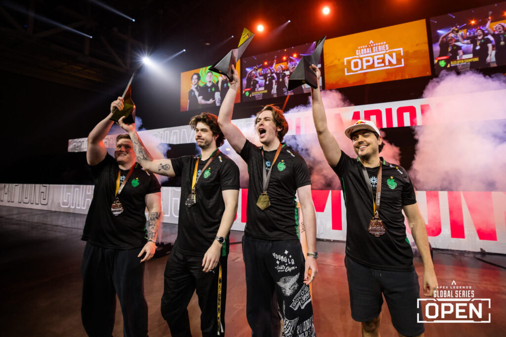 Team Falcons trophy lift at ALGS Open in New Orleans (Image via Joe Brady @joebradyphoto)
