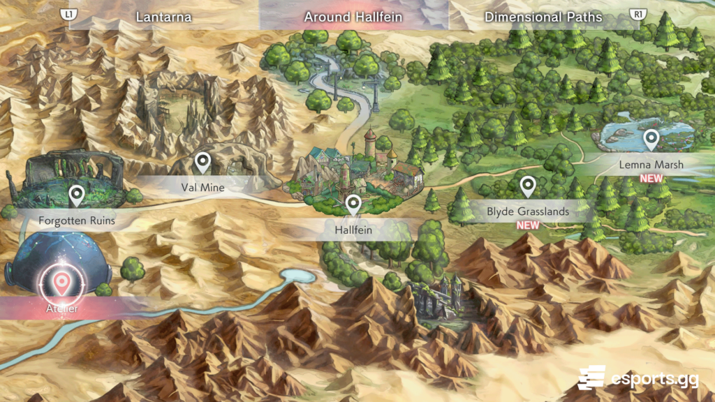 The world map in the early chapters of Atelier Resleriana: <em>The Red Alchemist &amp; The White Guardian</em>