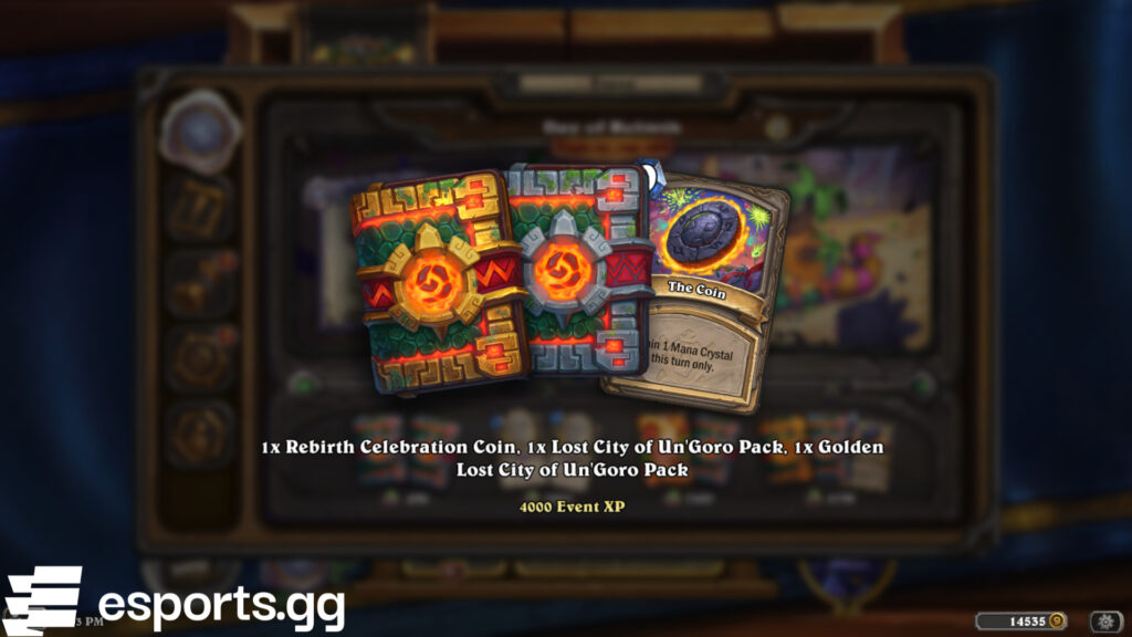 Day of Rebirth event rewards in Hearthstone (Screenshot via esports.gg)