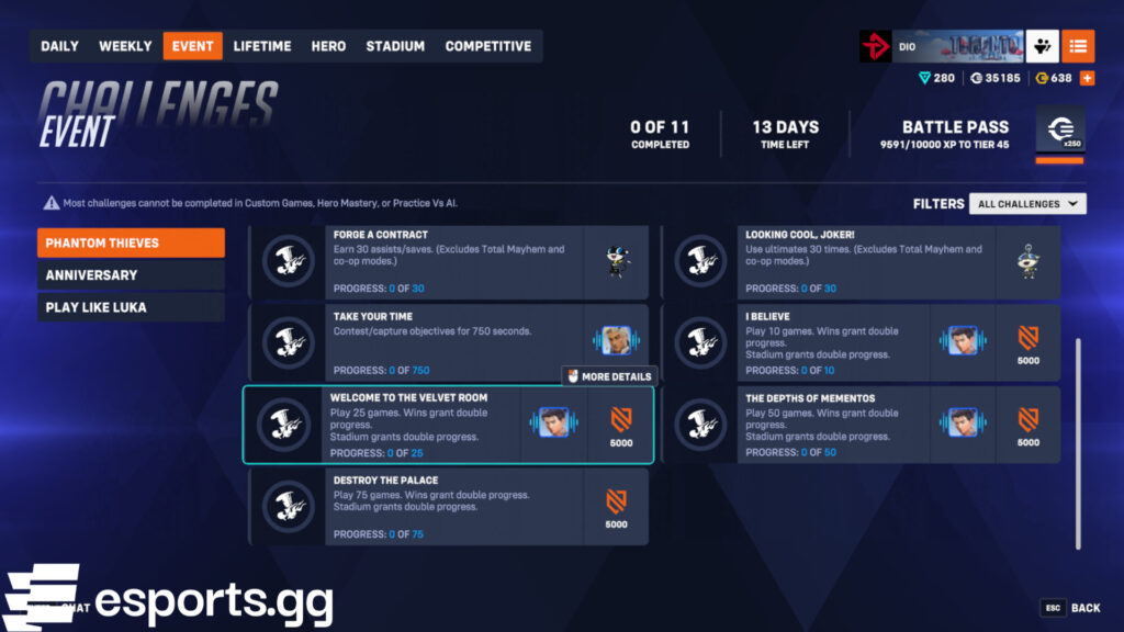 Overwatch 2 Phantom Thieves rewards (Screenshot via esports.gg)