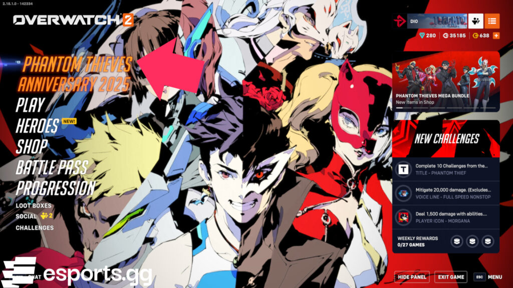 How to access the Overwatch 2 Persona 5 event from the main menu (Screenshot via esports.gg)