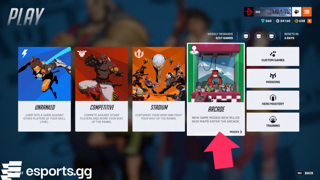 How to access the Overwatch 2 Arcade (Screenshot via esports.gg)