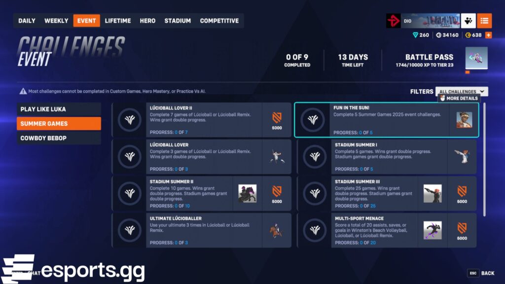 Overwatch 2 Summer Games 2025 challenges (Screenshot via esports.gg)