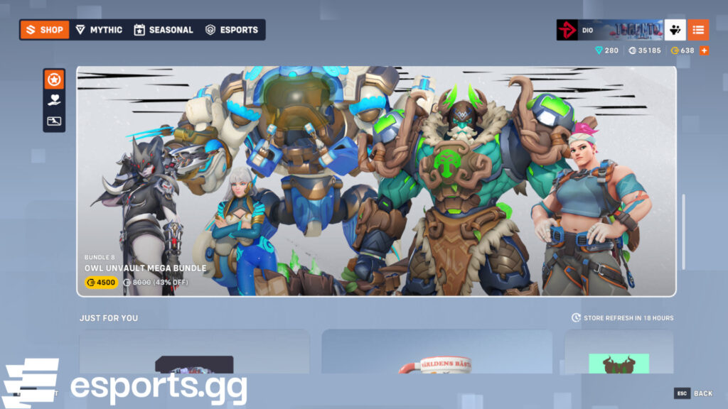 Overwatch 2 shop today (Screenshot via esports.gg)