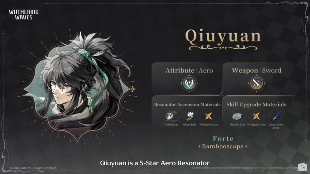 The official poster of the Wuthering Waves character Qiuyuan reveals his various details.