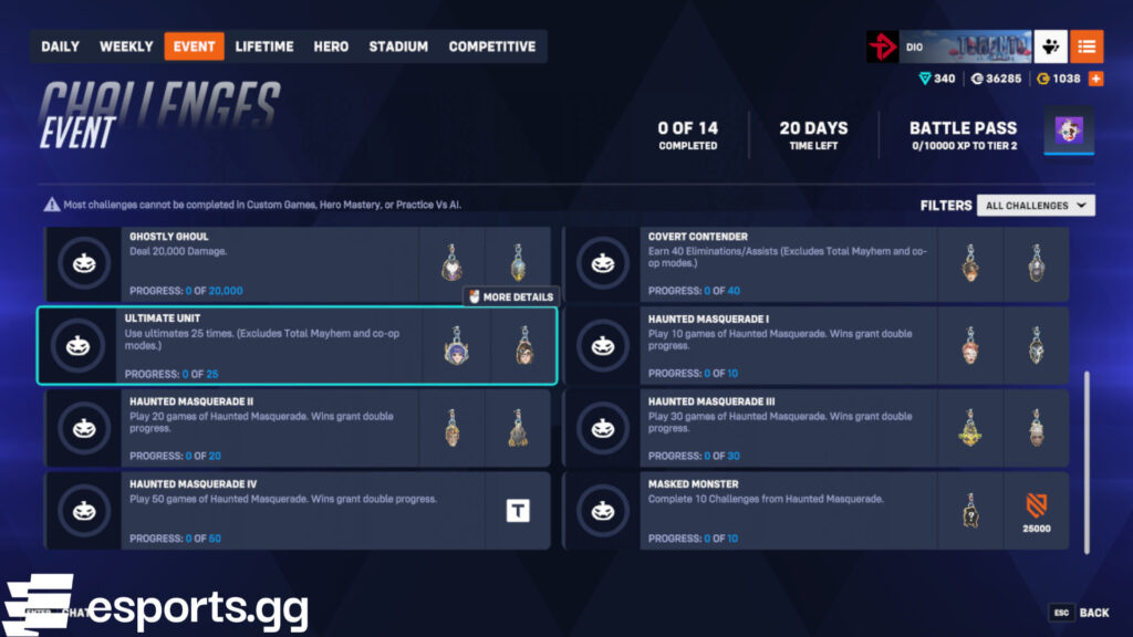 Overwatch 2 Haunted Masquerade rewards (Screenshot via esports.gg)
