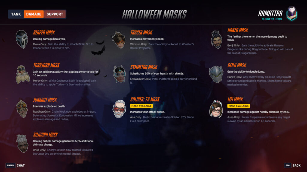 Haunted Masquerade DPS masks (Screenshot via esports.gg)