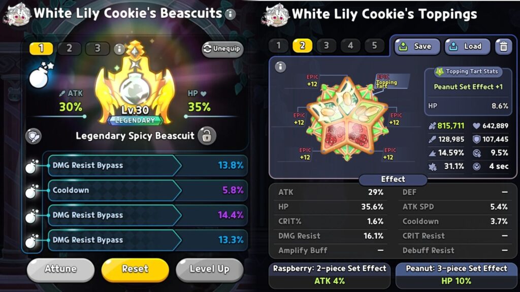 Recommended Beascuits and Toppings for Awakened White Lily Cookie (Screenshot via esports.gg)