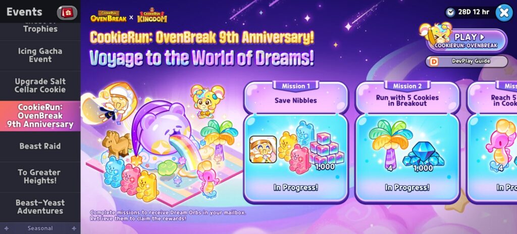 The event section for the OvenBreak 9th Anniversary celebration in Cookie Run Kingdom. (Screenshot via esports.gg)