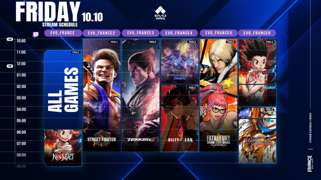 Friday schedule (Image via Evo)