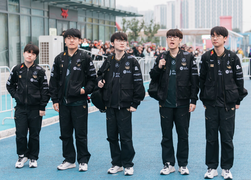 T1 at LoL Worlds 2025 (Photo via Riot Games | Colin Young-Wolff)