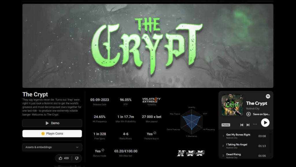 The Crypt is one of many popular titles (Image via Nolimit)