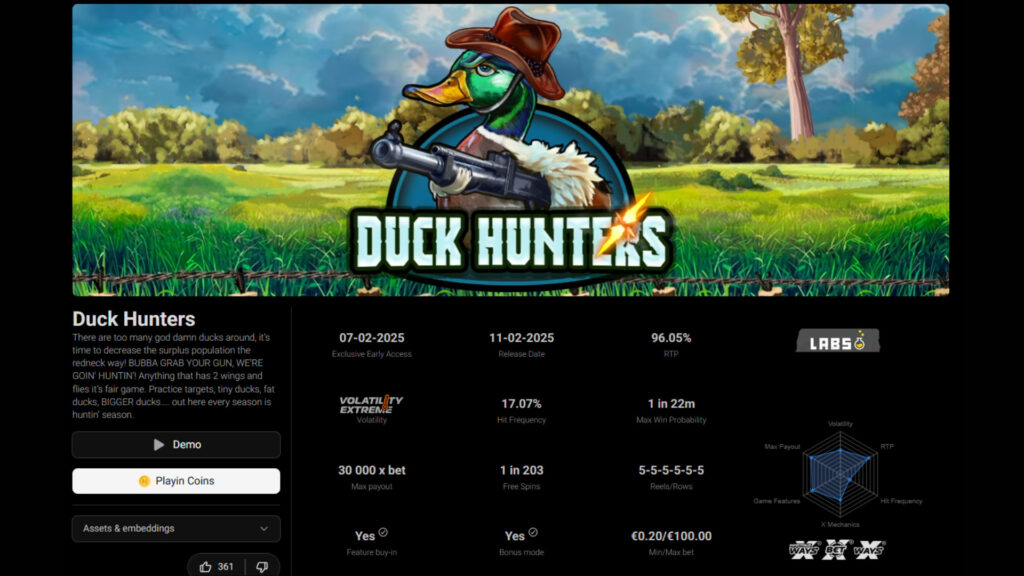 Duck Hunters information (Image via Nolimit City)