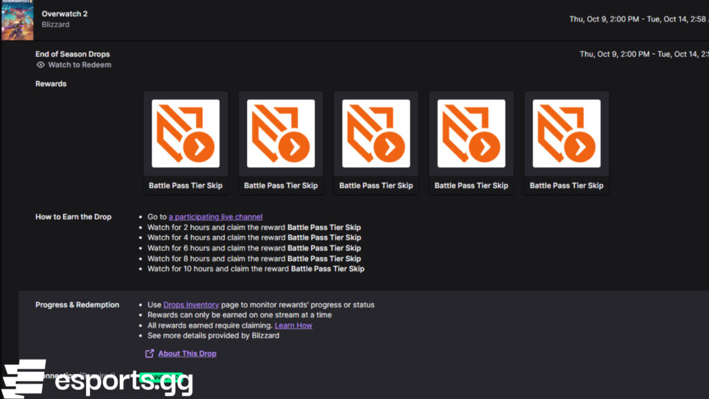 The new Overwatch 2 Twitch Drops (Screenshot via esports.gg)