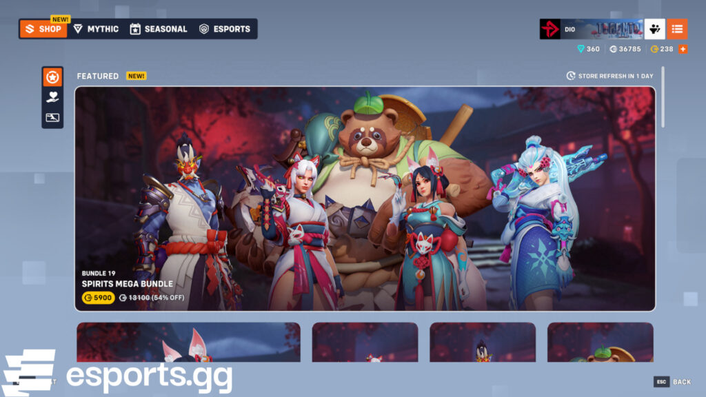 Overwatch 2 shop rotation (Screenshot via esports.gg)