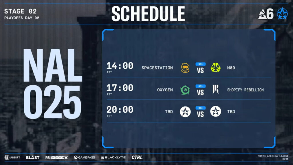 Day 2 schedule (Image via Rainbow Six Esports NA)