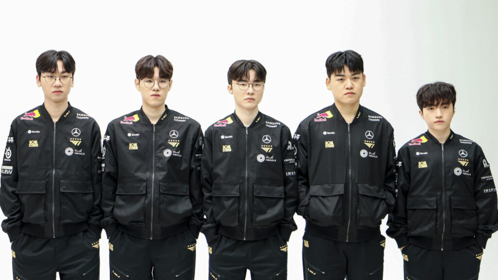 T1 roster features Doran, Oner, Faker, Gumayusi, and Keria (Image via T1)