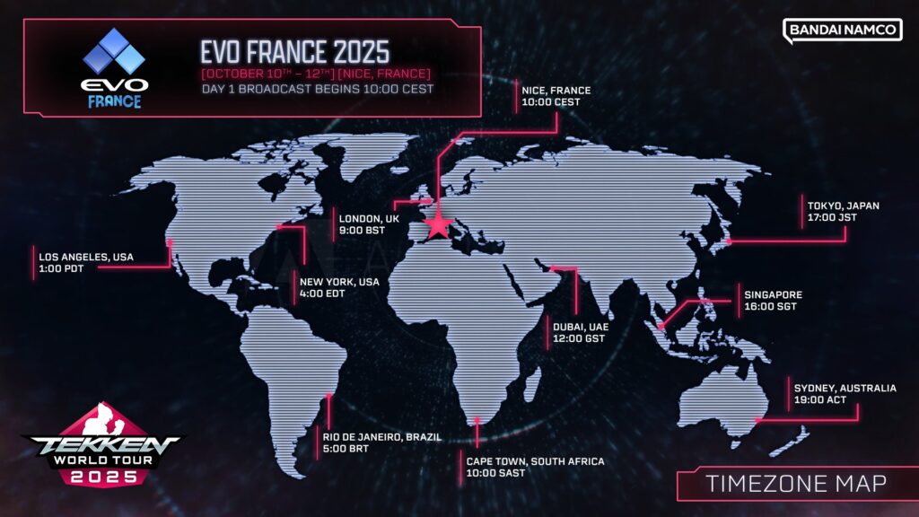 Stream start for different time zones (Image via Bandai Namco Esports)